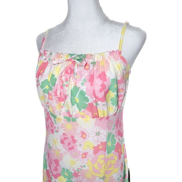 Floral Square Neck Midi Dress with Ruched Bust and Slit - Picture 5 of 12